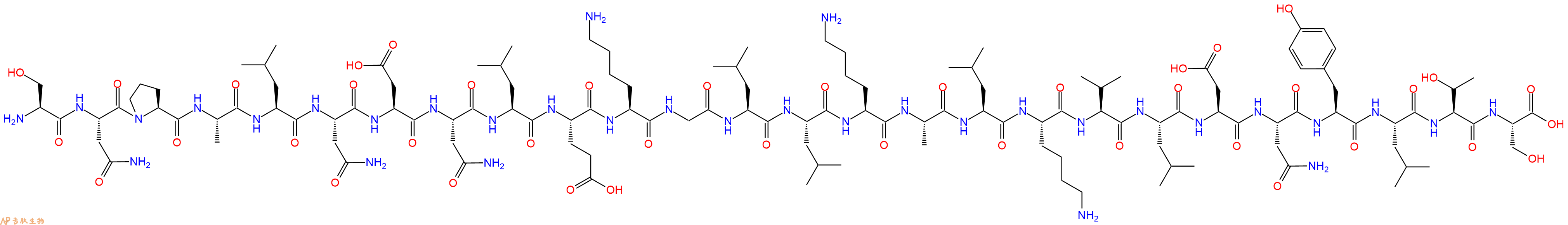 专肽生物产品H2N-Ser-Asn-Pro-Ala-Leu-Asn-Asp-Asn-Leu-Glu-Lys-Gly-Leu-Leu-Lys-Ala-Leu-Lys-Val-Leu-Asp-Asn-Tyr-Leu-Thr-Ser-OH