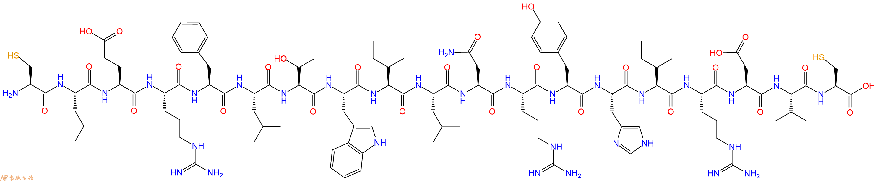 专肽生物产品H2N-Cys-Leu-Glu-Arg-Phe-Leu-Thr-Trp-Ile-Leu-Asn-Arg-Tyr-His-Ile-Arg-Asp-Val-Cys-OH
