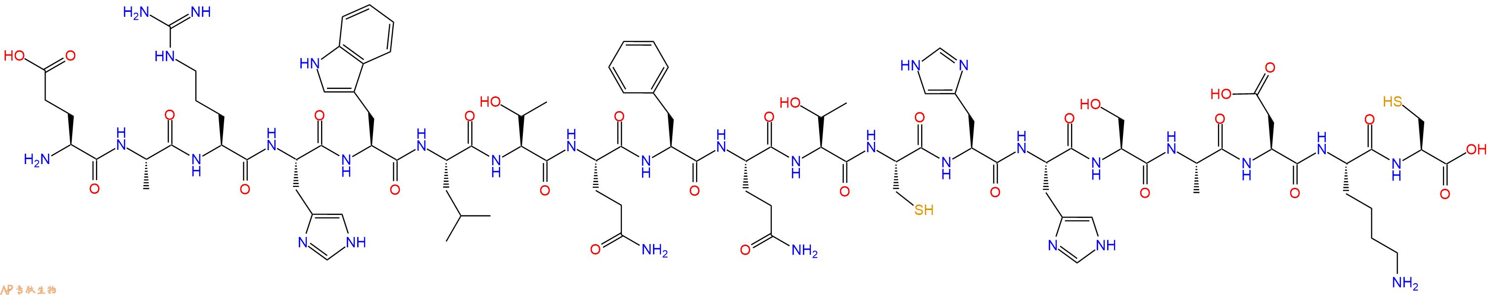 专肽生物产品H2N-Glu-Ala-Arg-His-Trp-Leu-Thr-Gln-Phe-Gln-Thr-Cys-His-His-Ser-Ala-Asp-Lys-Cys-OH