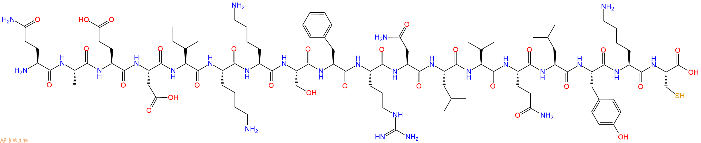 专肽生物产品H2N-Gln-Ala-Glu-Asp-Ile-Lys-Lys-Ser-Phe-Arg-Asn-Leu-Val-Gln-Leu-Tyr-Lys-Cys-OH