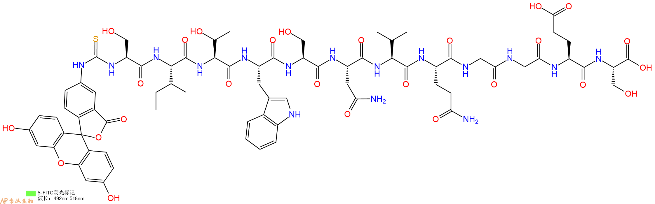 专肽生物产品5FITC-Ser-Ile-Thr-Trp-Ser-Asn-Val-Gln-Gly-Gly-Glu-Ser-OH