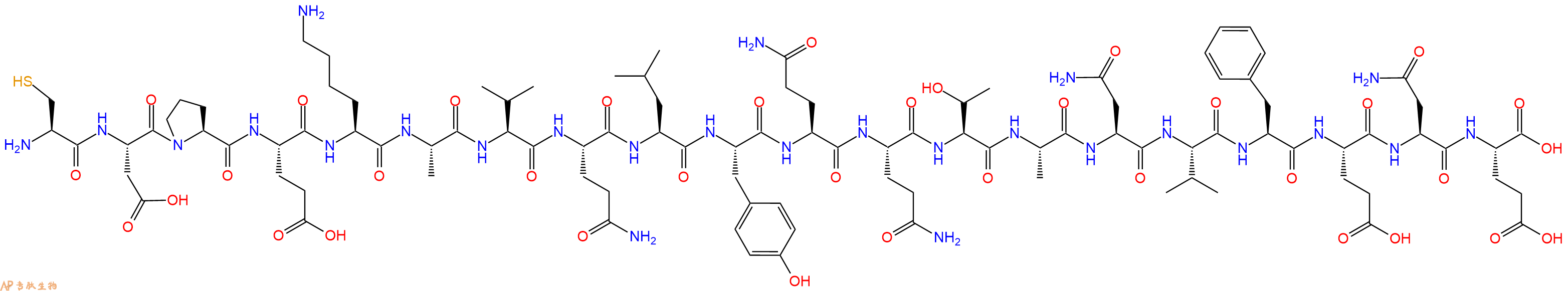专肽生物产品H2N-Cys-Asp-Pro-Glu-Lys-Ala-Val-Gln-Leu-Tyr-Gln-Gln-Thr-Ala-Asn-Val-Phe-Glu-Asn-Glu-OH