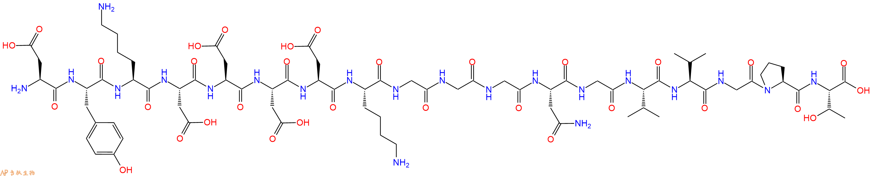 专肽生物产品H2N-Asp-Tyr-Lys-Asp-Asp-Asp-Asp-Lys-Gly-Gly-Gly-Asn-Gly-Val-Val-Gly-Pro-Thr-OH