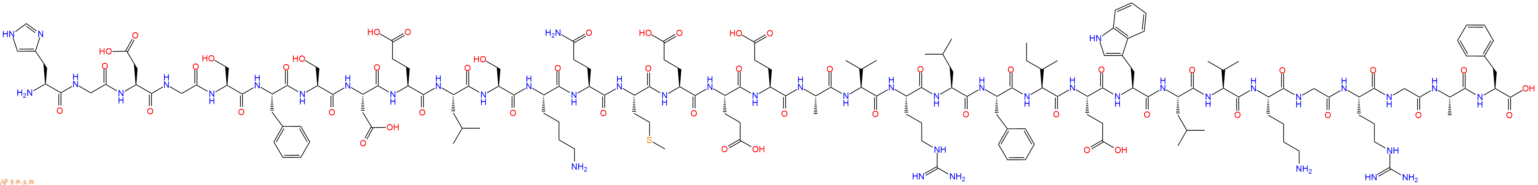 专肽生物产品H2N-His-Gly-Asp-Gly-Ser-Phe-Ser-Asp-Glu-Leu-Ser-Lys-Gln-Met-Glu-Glu-Glu-Ala-Val-Arg-Leu-Phe-Ile-Glu-Trp-Leu-Val-Lys-Gly-Arg-Gly-Ala-Phe-OH