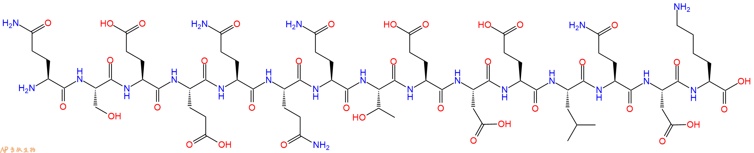 专肽生物产品H2N-Gln-Ser-Glu-Glu-Gln-Gln-Gln-Thr-Glu-Asp-Glu-Leu-Gln-Asp-Lys-OH