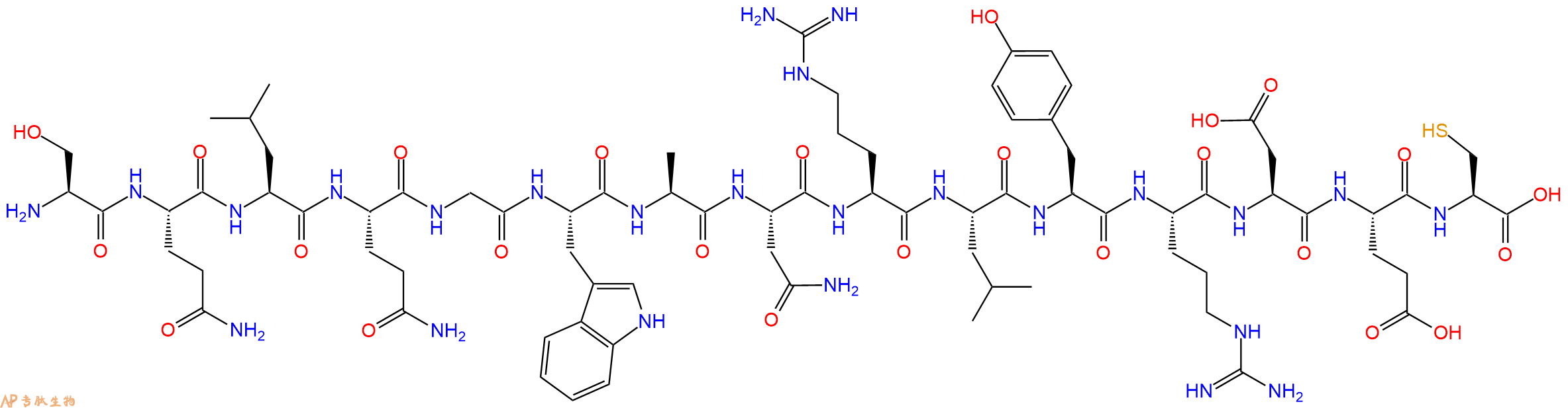专肽生物产品H2N-Ser-Gln-Leu-Gln-Gly-Trp-Ala-Asn-Arg-Leu-Tyr-Arg-Asp-Glu-Cys-OH