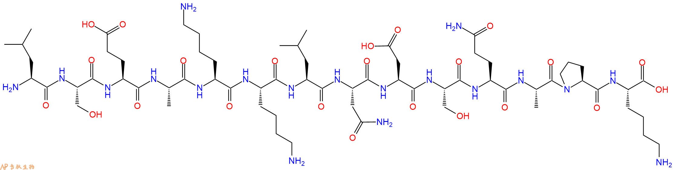 专肽生物产品H2N-Leu-Ser-Glu-Ala-Lys-Lys-Leu-Asn-Asp-Ser-Gln-Ala-Pro-Lys-OH
