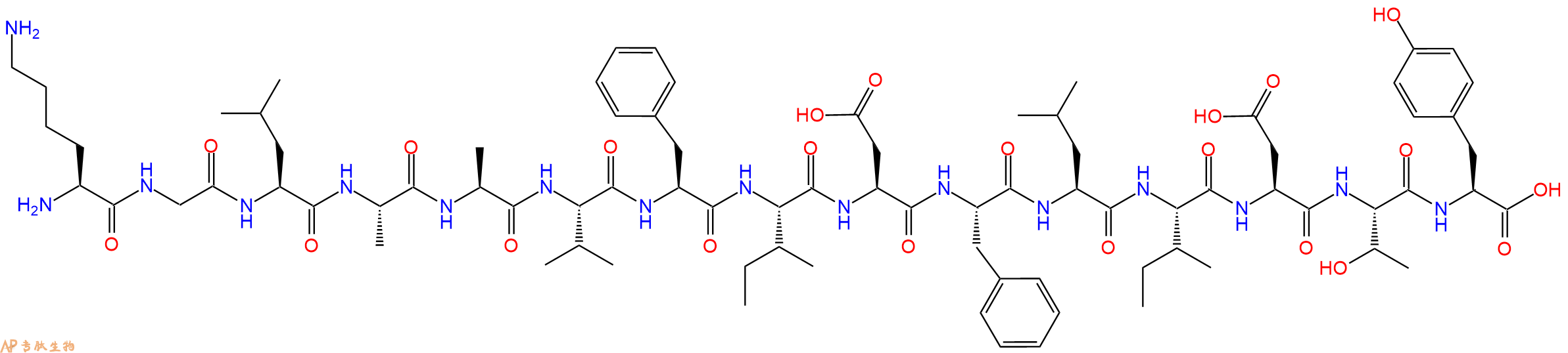 专肽生物产品H2N-Lys-Gly-Leu-Ala-Ala-Val-Phe-Ile-Asp-Phe-Leu-Ile-Asp-Thr-Tyr-OH