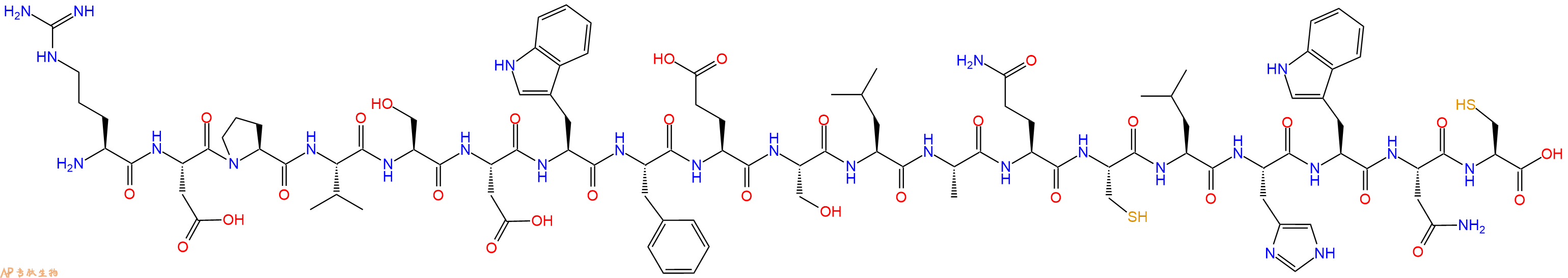 专肽生物产品H2N-Arg-Asp-Pro-Val-Ser-Asp-Trp-Phe-Glu-Ser-Leu-Ala-Gln-Cys-Leu-His-Trp-Asn-Cys-OH