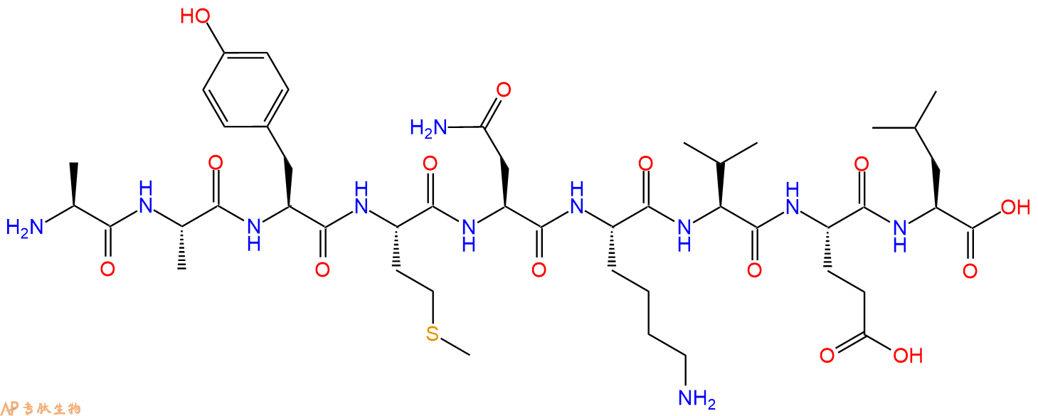 专肽生物产品H2N-Ala-Ala-Tyr-Met-Asn-Lys-Val-Glu-Leu-OH