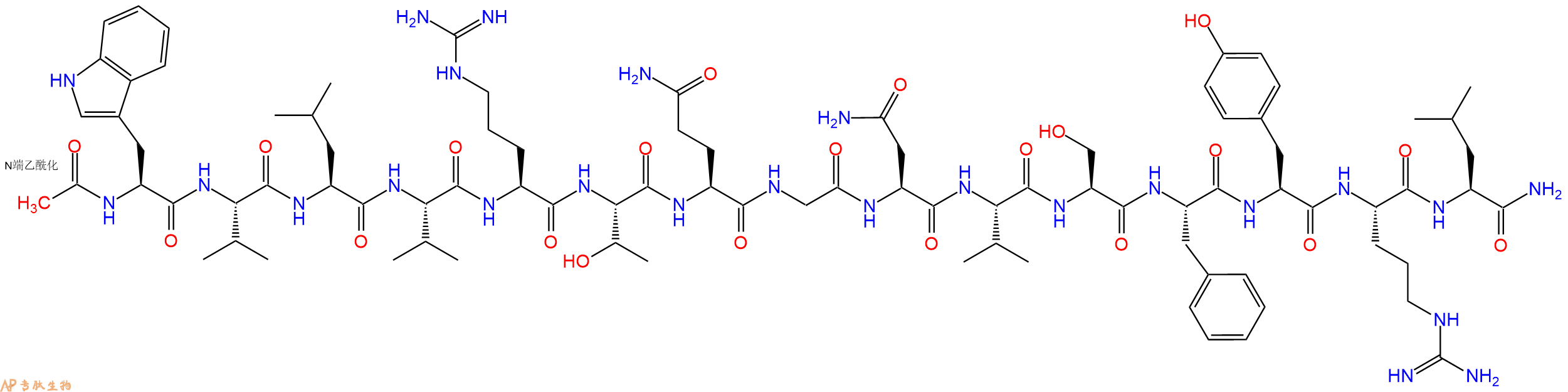 专肽生物产品Ac-Trp-Val-Leu-Val-Arg-Thr-Gln-Gly-Asn-Val-Ser-Phe-Tyr-Arg-Leu-CONH2