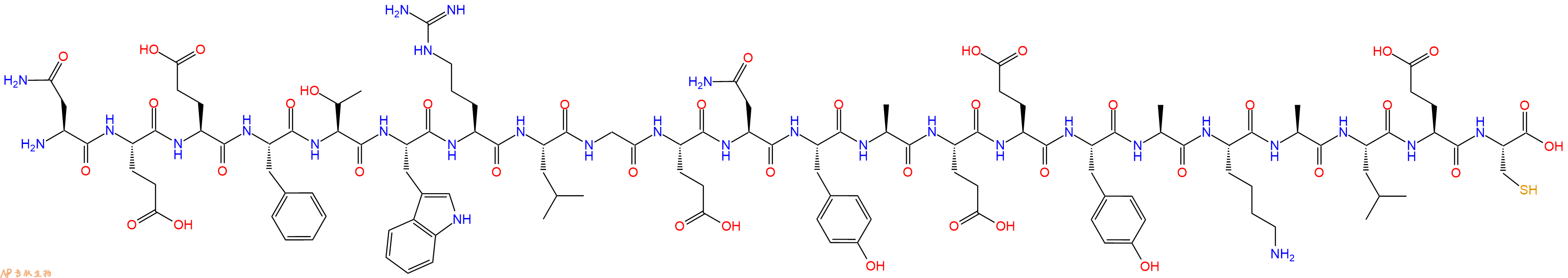 专肽生物产品H2N-Asn-Glu-Glu-Phe-Thr-Trp-Arg-Leu-Gly-Glu-Asn-Tyr-Ala-Glu-Glu-Tyr-Ala-Lys-Ala-Leu-Glu-Cys-OH