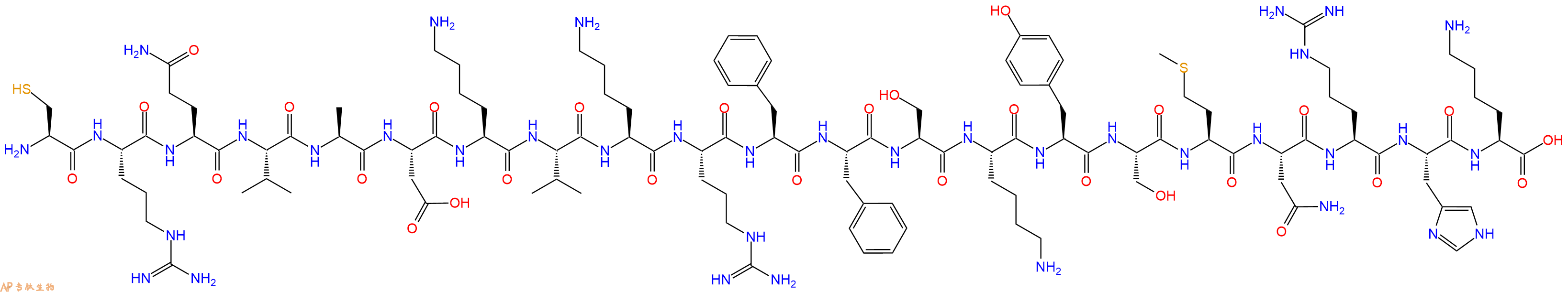 专肽生物产品H2N-Cys-Arg-Gln-Val-Ala-Asp-Lys-Val-Lys-Arg-Phe-Phe-Ser-Lys-Tyr-Ser-Met-Asn-Arg-His-Lys-OH