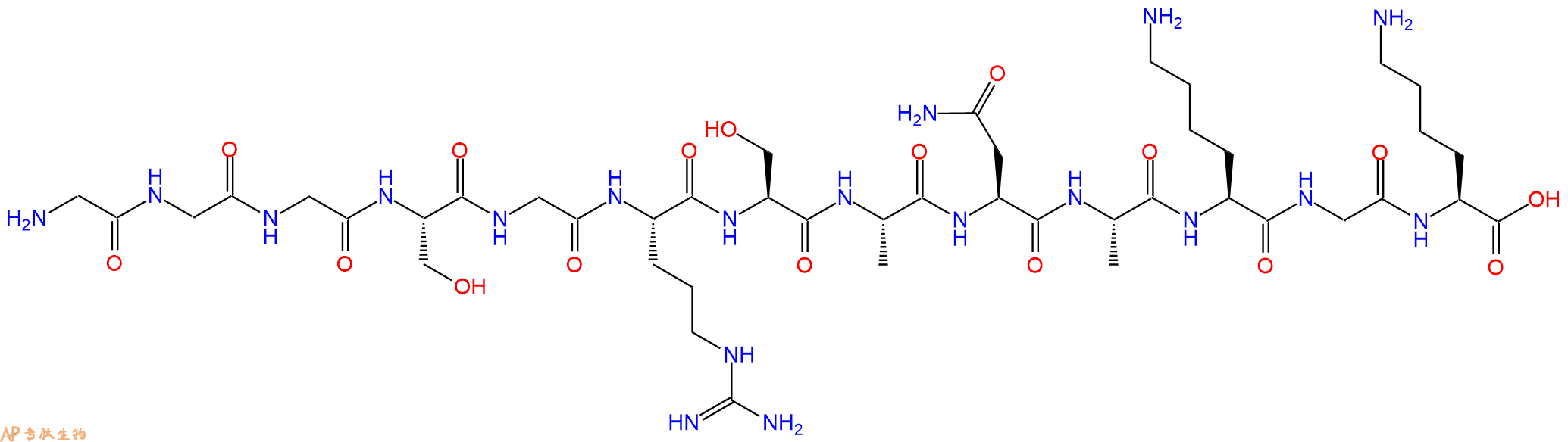 专肽生物产品H2N-Gly-Gly-Gly-Ser-Gly-Arg-Ser-Ala-Asn-Ala-Lys-Gly-Lys-OH