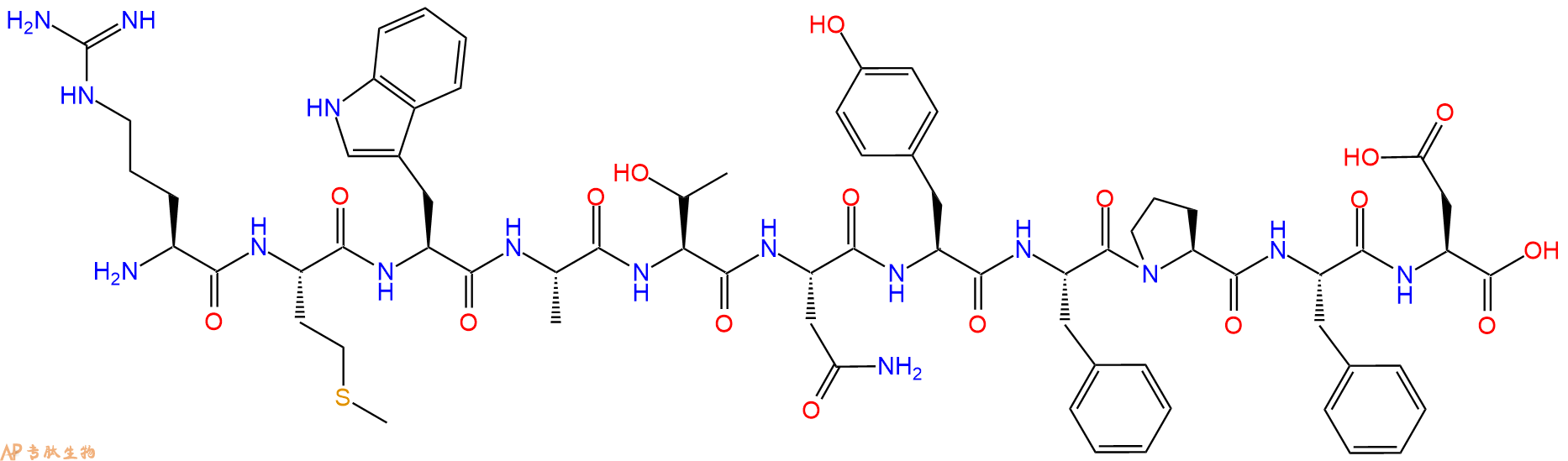专肽生物产品H2N-Arg-Met-Trp-Ala-Thr-Asn-Tyr-Phe-Pro-Phe-Asp-OH