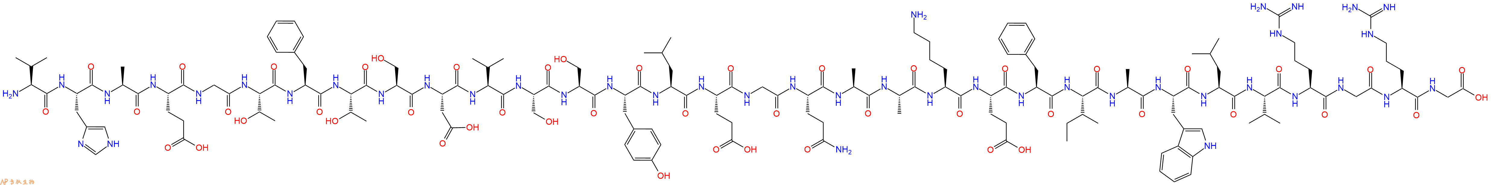 专肽生物产品H2N-Val-His-Ala-Glu-Gly-Thr-Phe-Thr-Ser-Asp-Val-Ser-Ser-Tyr-Leu-Glu-Gly-Gln-Ala-Ala-Lys-Glu-Phe-Ile-Ala-Trp-Leu-Val-Arg-Gly-Arg-Gly-OH