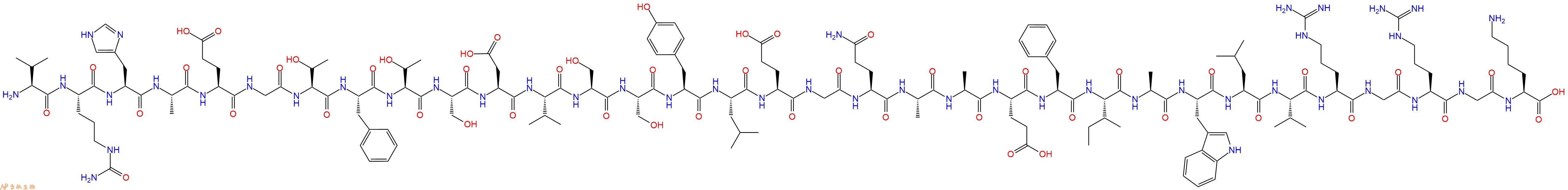 专肽生物产品H2N-Val-Cit-His-Ala-Glu-Gly-Thr-Phe-Thr-Ser-Asp-Val-Ser-Ser-Tyr-Leu-Glu-Gly-Gln-Ala-Ala-Glu-Phe-Ile-Ala-Trp-Leu-Val-Arg-Gly-Arg-Gly-Lys-OH