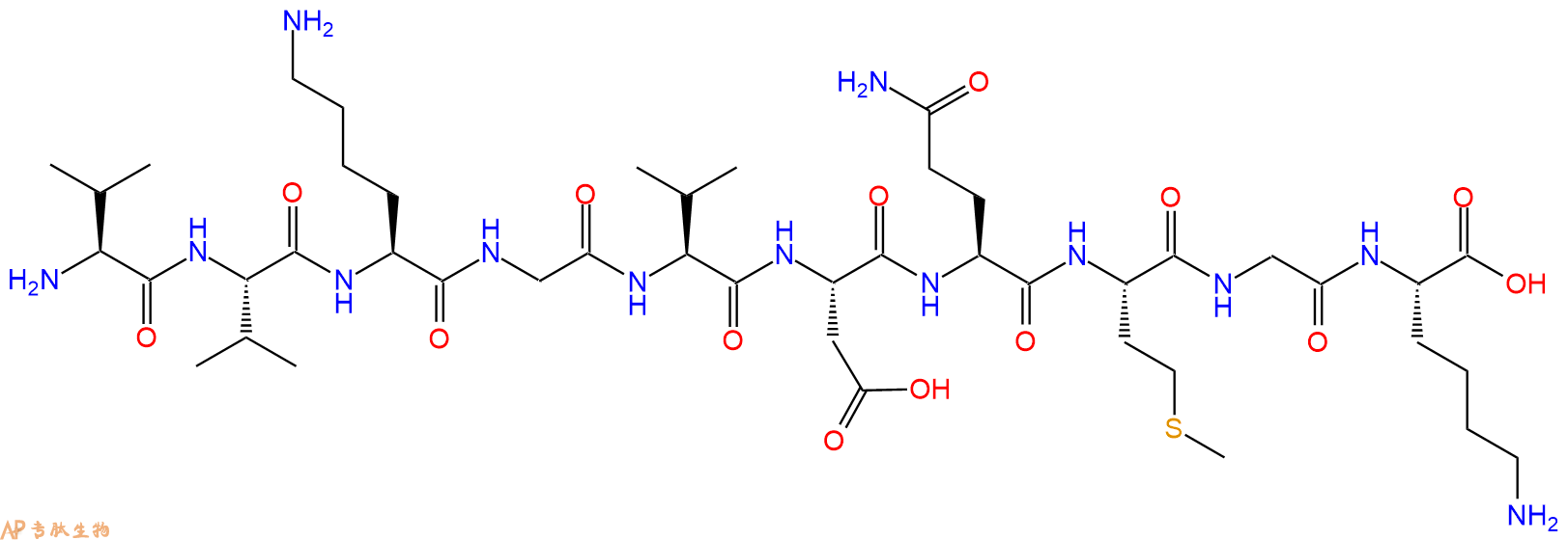 专肽生物产品H2N-Val-Val-Lys-Gly-Val-Asp-Gln-Met-Gly-Lys-OH