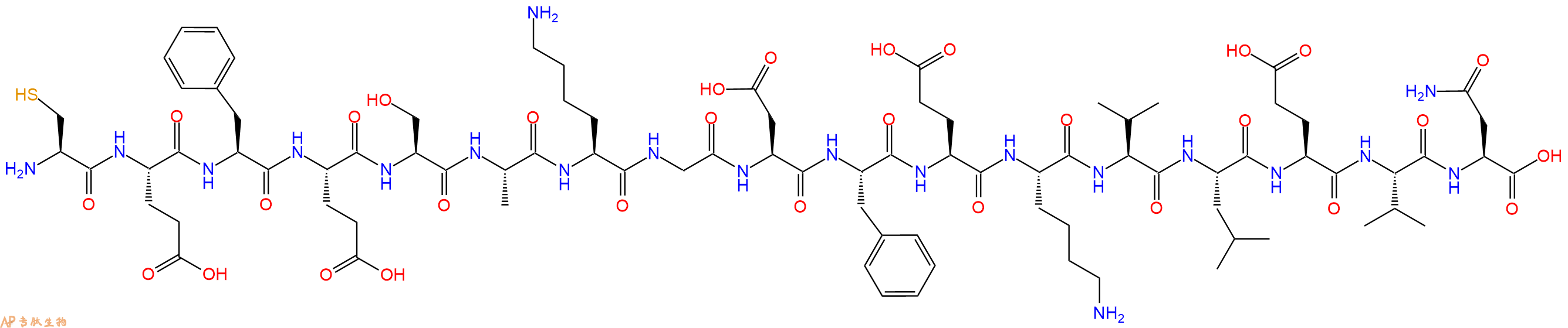 专肽生物产品H2N-Cys-Glu-Phe-Glu-Ser-Ala-Lys-Gly-Asp-Phe-Glu-Lys-Val-Leu-Glu-Val-Asn-OH