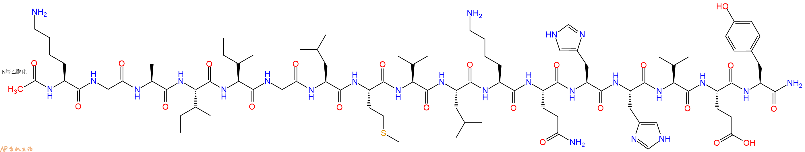 专肽生物产品Ac-Lys-Gly-Ala-Ile-Ile-Gly-Leu-Met-Val-Leu-Lys-Gln-His-His-Val-Glu-Tyr-CONH2