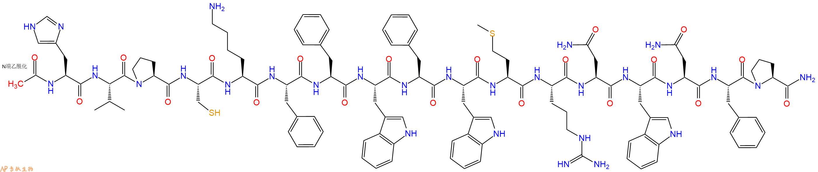 专肽生物产品Ac-His-Val-Pro-Cys-Lys-Phe-Phe-Trp-Phe-Trp-Met-Arg-Asn-Trp-Asn-Phe-Pro-CONH2