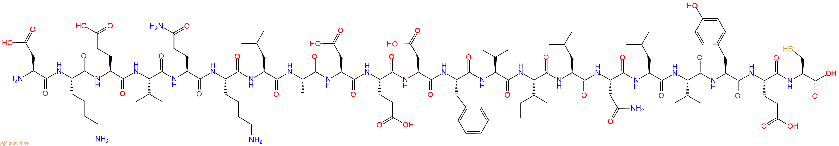 专肽生物产品H2N-Asp-Lys-Glu-Ile-Gln-Lys-Leu-Ala-Asp-Glu-Asp-Phe-Val-Ile-Leu-Asn-Leu-Val-Tyr-Glu-Cys-OH