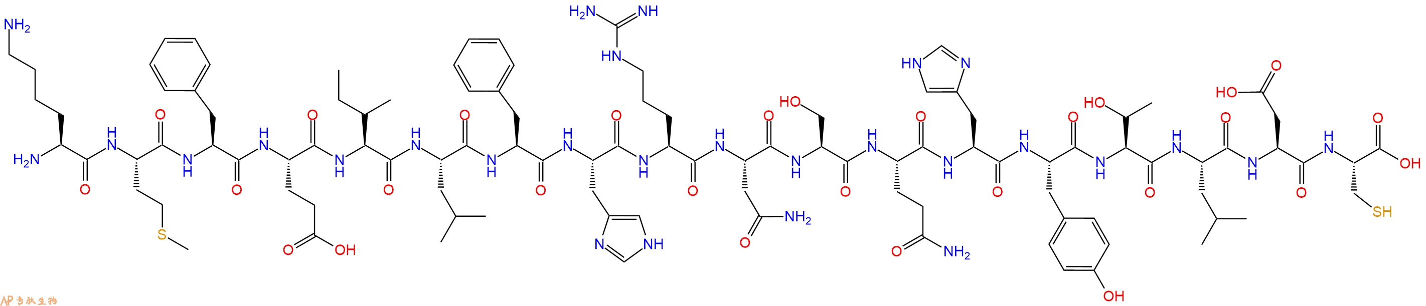 专肽生物产品H2N-Lys-Met-Phe-Glu-Ile-Leu-Phe-His-Arg-Asn-Ser-Gln-His-Tyr-Thr-Leu-Asp-Cys-OH