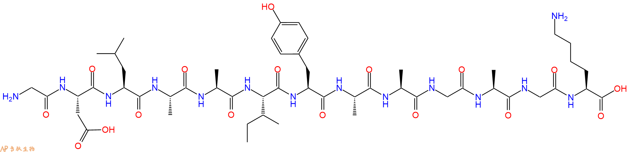 专肽生物产品H2N-Gly-Asp-Leu-Ala-Ala-Ile-Tyr-Ala-Ala-Gly-Ala-Gly-Lys-OH