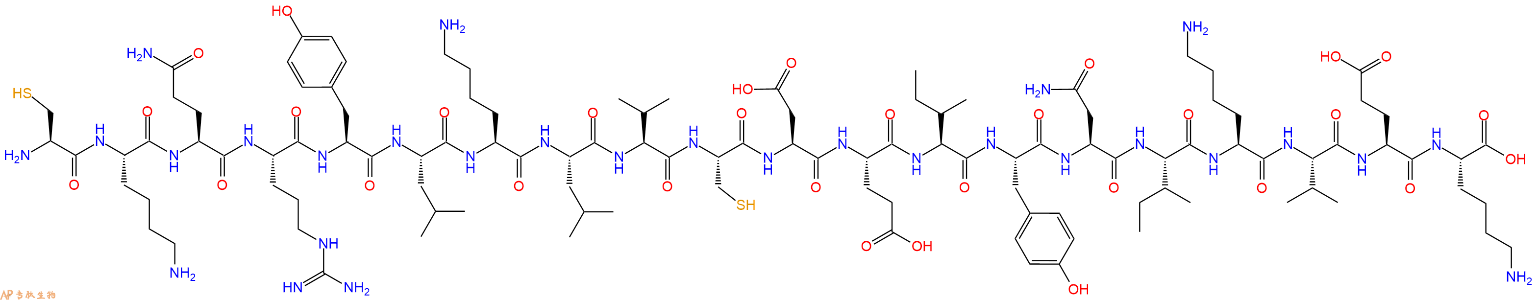 专肽生物产品H2N-Cys-Lys-Gln-Arg-Tyr-Leu-Lys-Leu-Val-Cys-Asp-Glu-Ile-Tyr-Asn-Ile-Lys-Val-Glu-Lys-OH