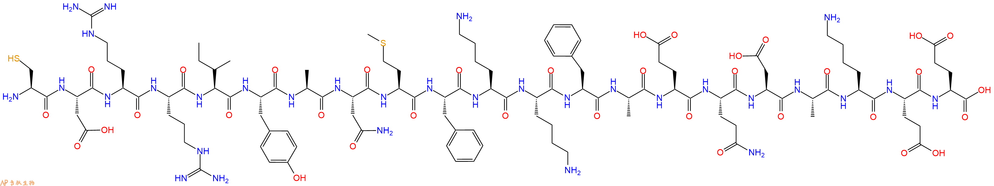 专肽生物产品H2N-Cys-Asp-Arg-Arg-Ile-Tyr-Ala-Asn-Met-Phe-Lys-Lys-Phe-Ala-Glu-Gln-Asp-Ala-Lys-Glu-Glu-OH