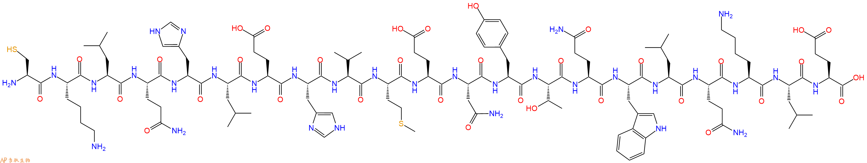 专肽生物产品H2N-Cys-Lys-Leu-Gln-His-Leu-Glu-His-Val-Met-Glu-Asn-Tyr-Thr-Gln-Trp-Leu-Gln-Lys-Leu-Glu-OH