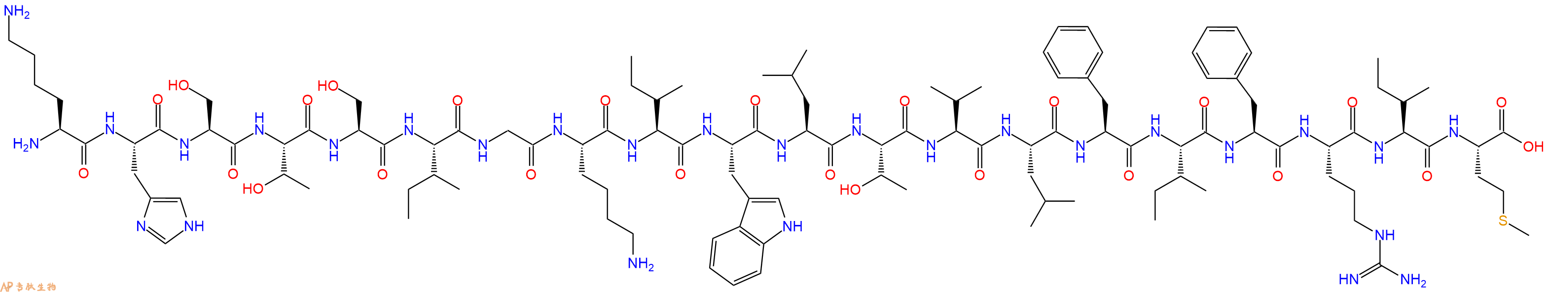 专肽生物产品H2N-Lys-His-Ser-Thr-Ser-Ile-Gly-Lys-Ile-Trp-Leu-Thr-Val-Leu-Phe-Ile-Phe-Arg-Ile-Met-OH