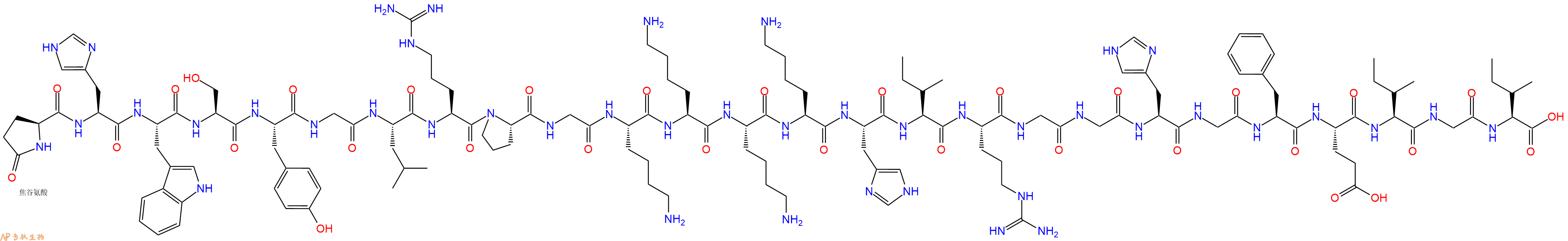 专肽生物产品Pyr-His-Trp-Ser-Tyr-Gly-Leu-Arg-Pro-Gly-Lys-Lys-Lys-Lys-His-Ile-Arg-Gly-Gly-His-Gly-Phe-Glu-Ile-Gly-Ile-OH