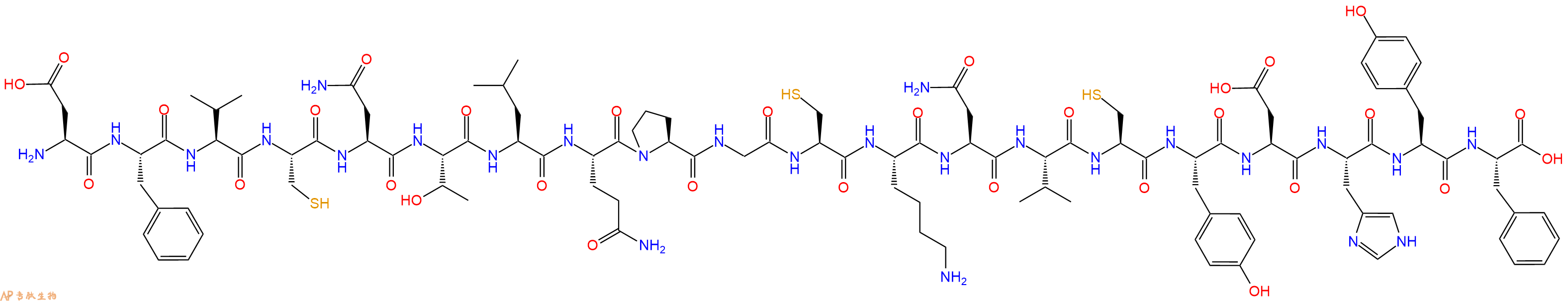 专肽生物产品H2N-Asp-Phe-Val-Cys-Asn-Thr-Leu-Gln-Pro-Gly-Cys-Lys-Asn-Val-Cys-Tyr-Asp-His-Tyr-Phe-OH