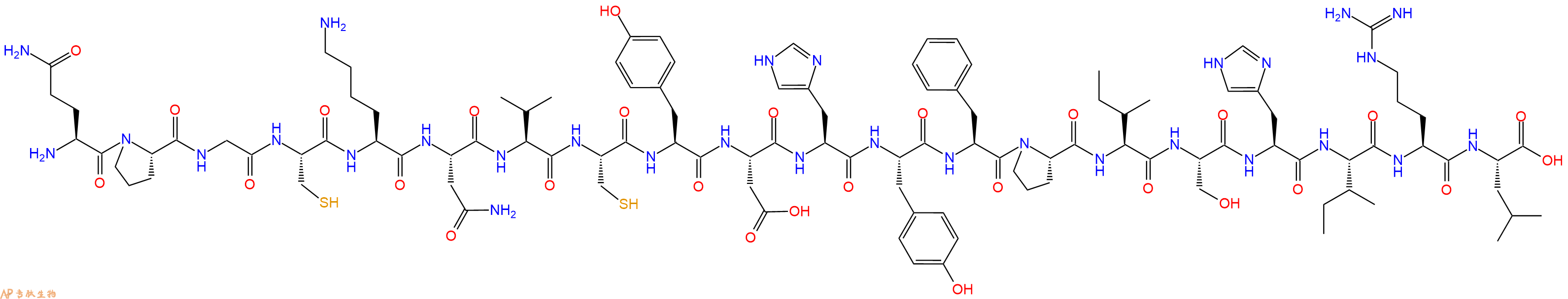 专肽生物产品H2N-Gln-Pro-Gly-Cys-Lys-Asn-Val-Cys-Tyr-Asp-His-Tyr-Phe-Pro-Ile-Ser-His-Ile-Arg-Leu-OH