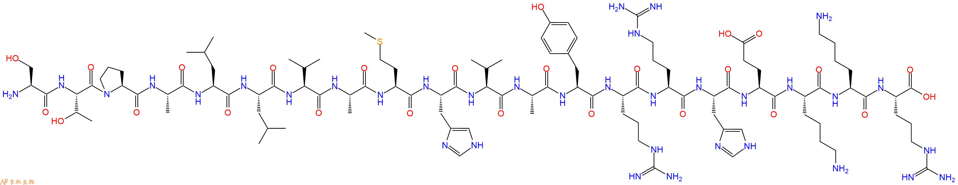 专肽生物产品H2N-Ser-Thr-Pro-Ala-Leu-Leu-Val-Ala-Met-His-Val-Ala-Tyr-Arg-Arg-His-Glu-Lys-Lys-Arg-OH