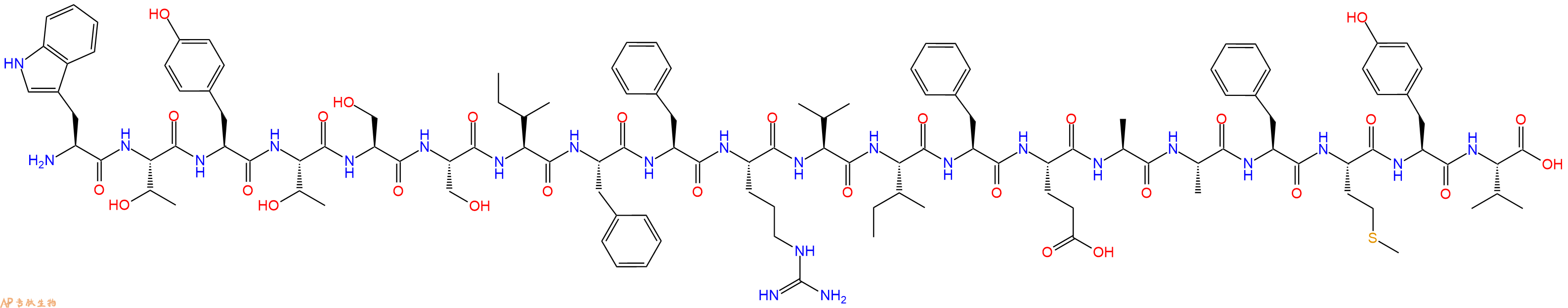 专肽生物产品H2N-Trp-Thr-Tyr-Thr-Ser-Ser-Ile-Phe-Phe-Arg-Val-Ile-Phe-Glu-Ala-Ala-Phe-Met-Tyr-Val-OH