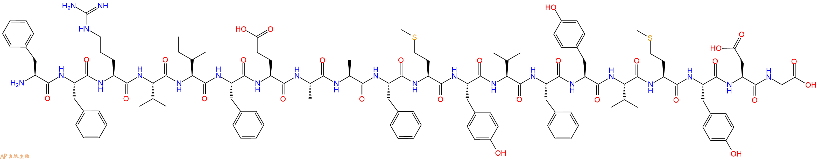 专肽生物产品H2N-Phe-Phe-Arg-Val-Ile-Phe-Glu-Ala-Ala-Phe-Met-Tyr-Val-Phe-Tyr-Val-Met-Tyr-Asp-Gly-OH