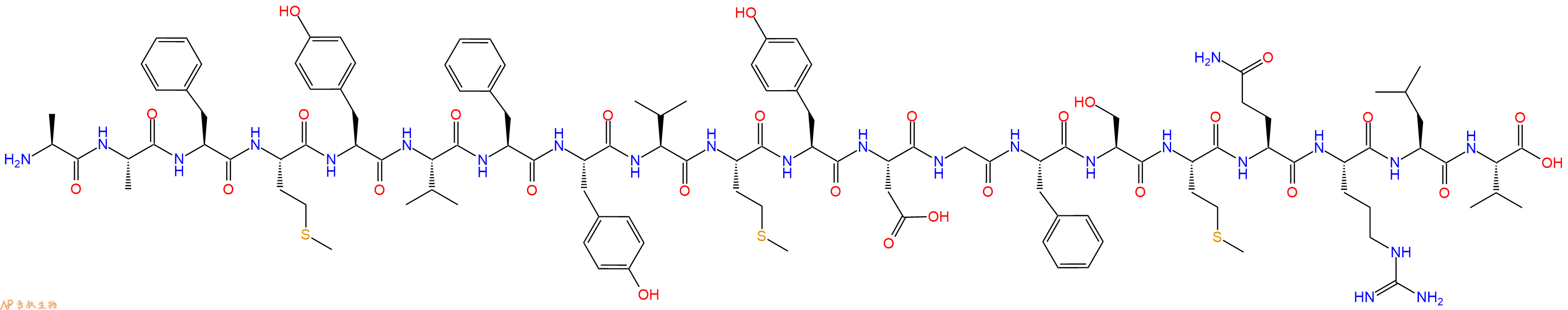 专肽生物产品H2N-Ala-Ala-Phe-Met-Tyr-Val-Phe-Tyr-Val-Met-Tyr-Asp-Gly-Phe-Ser-Met-Gln-Arg-Leu-Val-OH