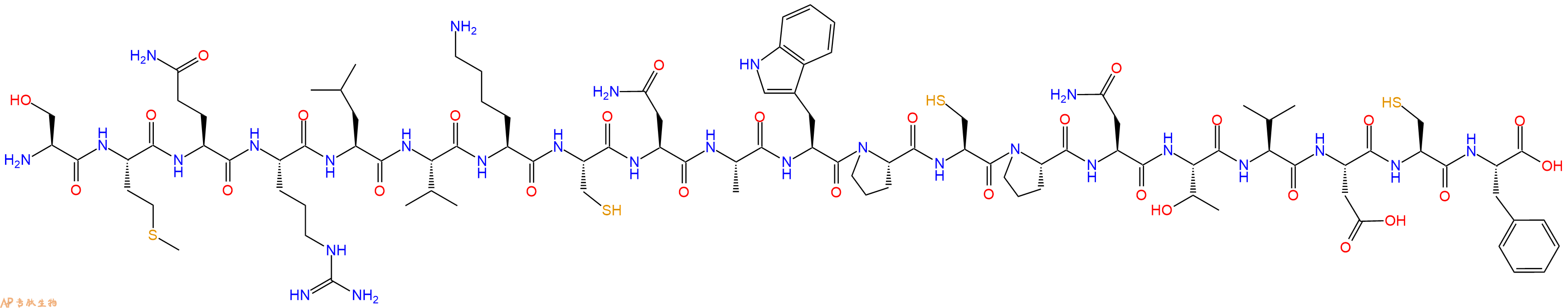专肽生物产品H2N-Ser-Met-Gln-Arg-Leu-Val-Lys-Cys-Asn-Ala-Trp-Pro-Cys-Pro-Asn-Thr-Val-Asp-Cys-Phe-OH
