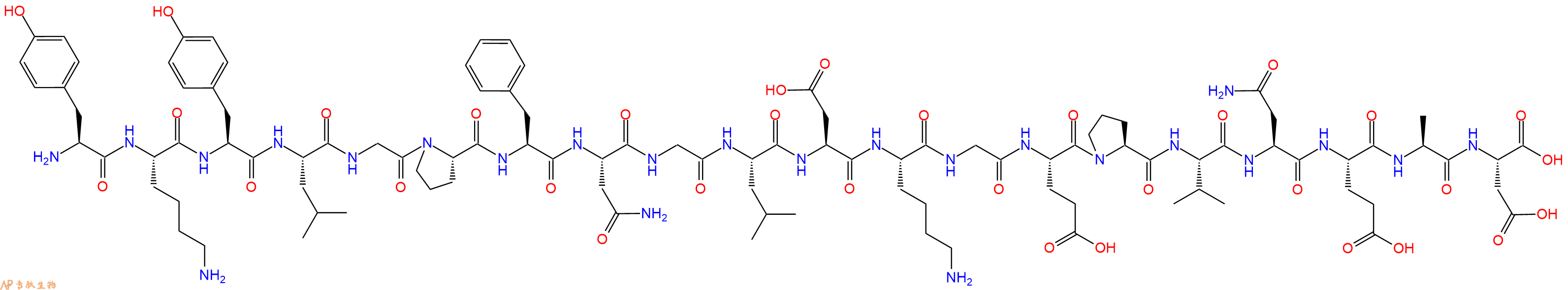 专肽生物产品H2N-Tyr-Lys-Tyr-Leu-Gly-Pro-Phe-Asn-Gly-Leu-Asp-Lys-Gly-Glu-Pro-Val-Asn-Glu-Ala-Asp-OH