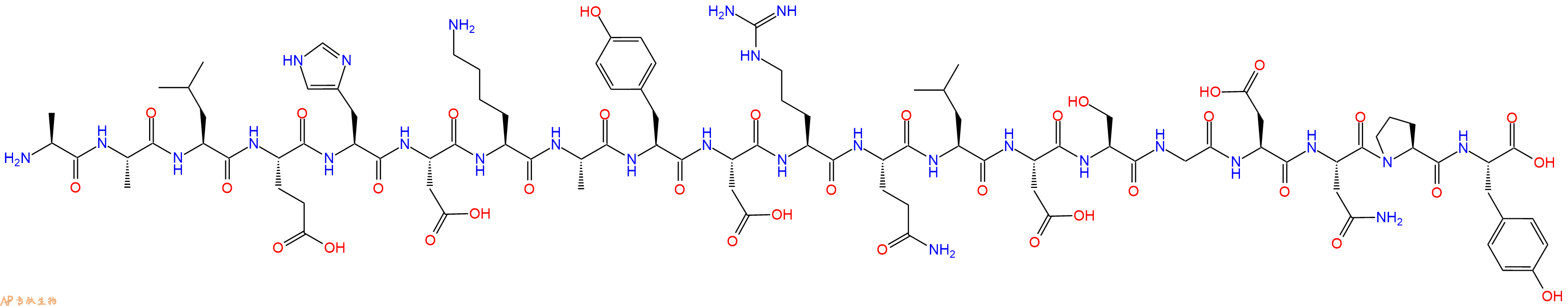 专肽生物产品H2N-Ala-Ala-Leu-Glu-His-Asp-Lys-Ala-Tyr-Asp-Arg-Gln-Leu-Asp-Ser-Gly-Asp-Asn-Pro-Tyr-OH