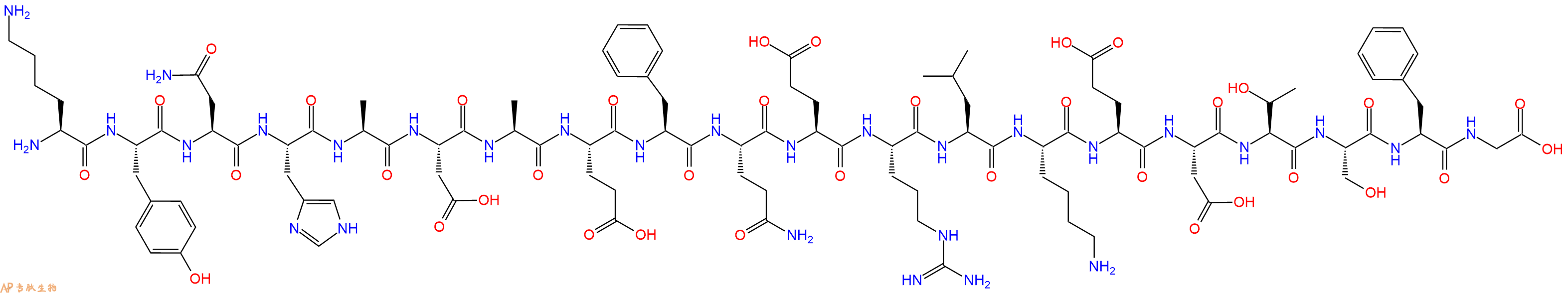 专肽生物产品H2N-Lys-Tyr-Asn-His-Ala-Asp-Ala-Glu-Phe-Gln-Glu-Arg-Leu-Lys-Glu-Asp-Thr-Ser-Phe-Gly-OH