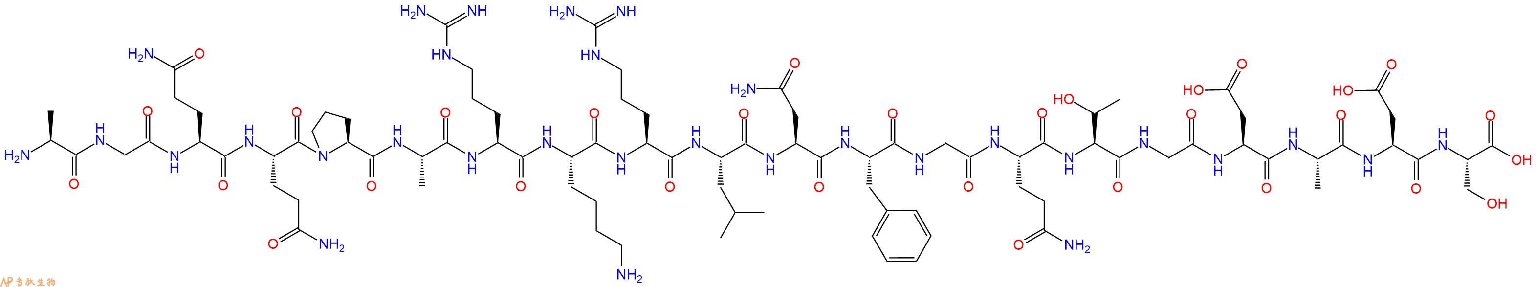 专肽生物产品H2N-Ala-Gly-Gln-Gln-Pro-Ala-Arg-Lys-Arg-Leu-Asn-Phe-Gly-Gln-Thr-Gly-Asp-Ala-Asp-Ser-OH