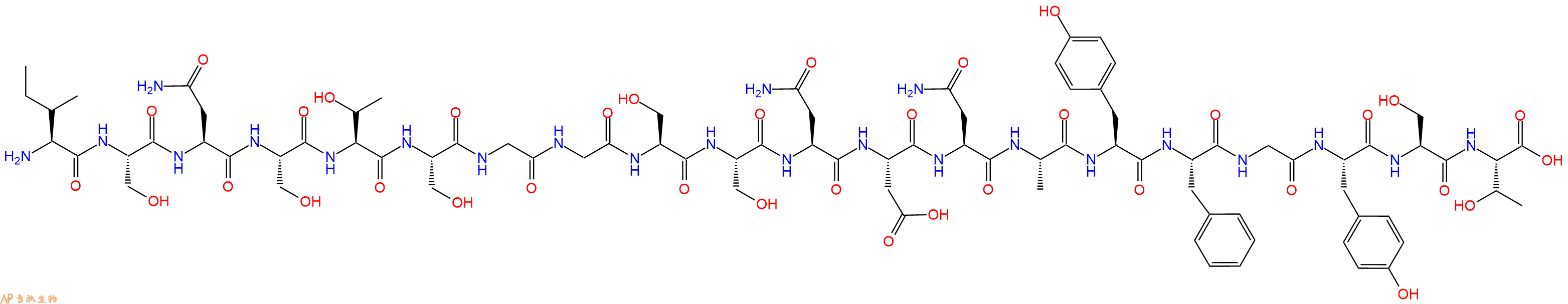 专肽生物产品H2N-Ile-Ser-Asn-Ser-Thr-Ser-Gly-Gly-Ser-Ser-Asn-Asp-Asn-Ala-Tyr-Phe-Gly-Tyr-Ser-Thr-OH