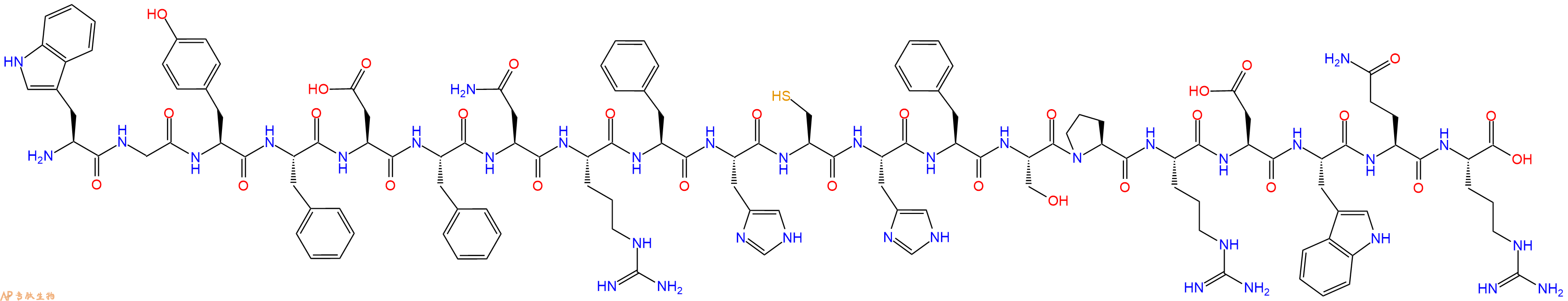 专肽生物产品H2N-Trp-Gly-Tyr-Phe-Asp-Phe-Asn-Arg-Phe-His-Cys-His-Phe-Ser-Pro-Arg-Asp-Trp-Gln-Arg-OH