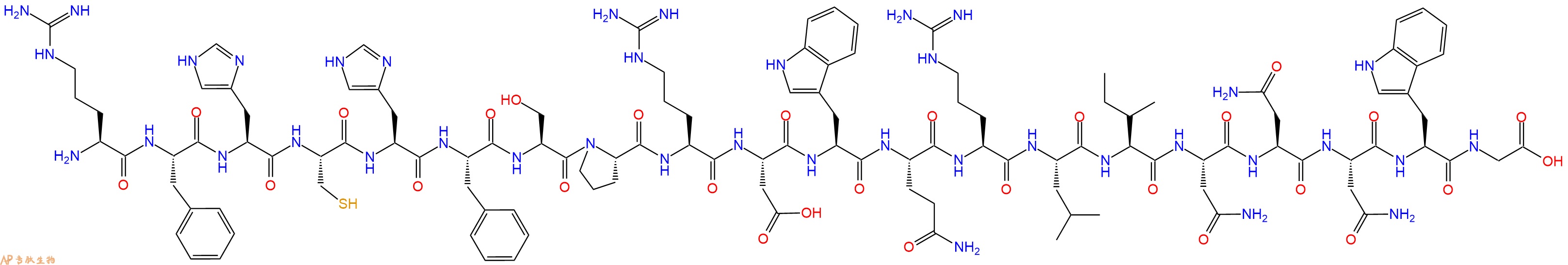 专肽生物产品H2N-Arg-Phe-His-Cys-His-Phe-Ser-Pro-Arg-Asp-Trp-Gln-Arg-Leu-Ile-Asn-Asn-Asn-Trp-Gly-OH
