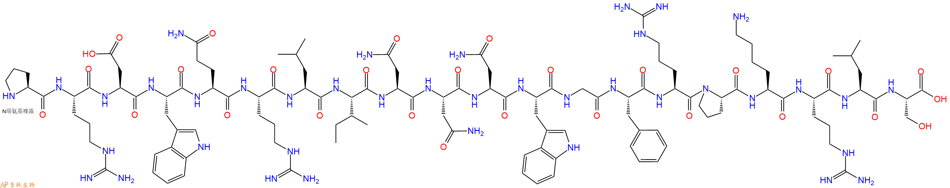 专肽生物产品H2N-Pro-Arg-Asp-Trp-Gln-Arg-Leu-Ile-Asn-Asn-Asn-Trp-Gly-Phe-Arg-Pro-Lys-Arg-Leu-Ser-OH