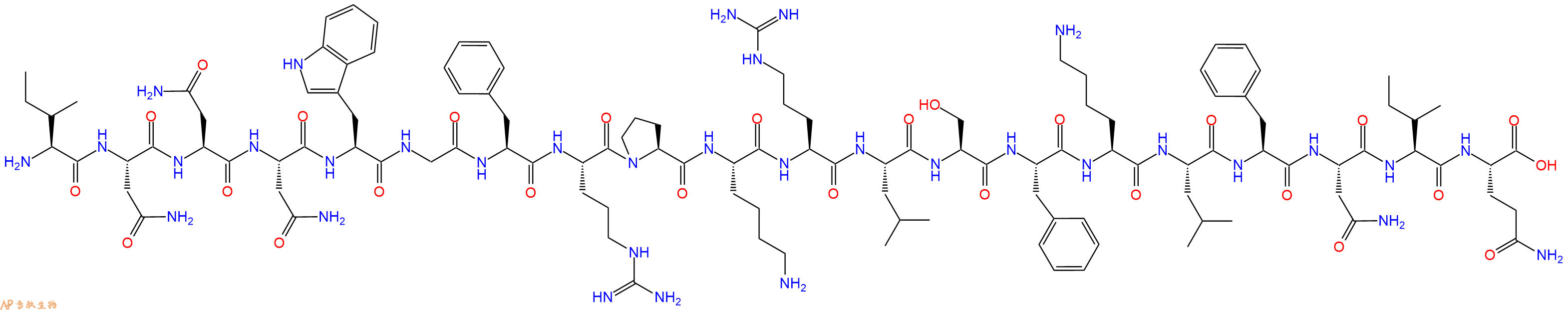 专肽生物产品H2N-Ile-Asn-Asn-Asn-Trp-Gly-Phe-Arg-Pro-Lys-Arg-Leu-Ser-Phe-Lys-Leu-Phe-Asn-Ile-Gln-OH