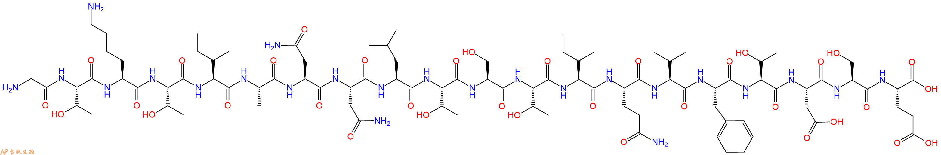 专肽生物产品H2N-Gly-Thr-Lys-Thr-Ile-Ala-Asn-Asn-Leu-Thr-Ser-Thr-Ile-Gln-Val-Phe-Thr-Asp-Ser-Glu-OH